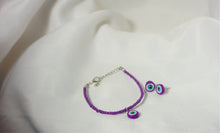 Load image into Gallery viewer, Purple Evil Eye Bracelet + Studs Set