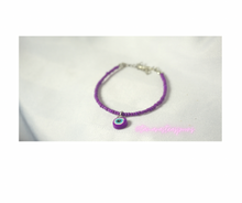 Load image into Gallery viewer, Purple Evil Eye Bracelet + Studs Set