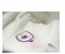 Load image into Gallery viewer, Purple Evil Eye Bracelet + Studs Set