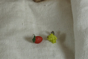 Mismatched Fruit Studs: strawberry and grapes
