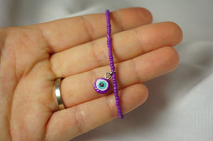 Purple Evil Eye Bracelet + Studs Set
