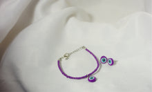 Load image into Gallery viewer, Purple Evil Eye Bracelet + Studs Set
